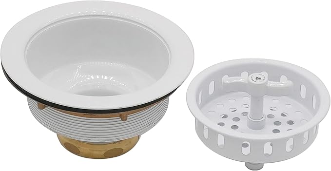 Westbrass D2155-50 Wing Nut Style Large Kitchen Basket Strainer with Waste Disposal Flange and Stopper, Powder Coat White