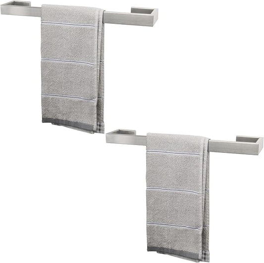 TocTen Bath Towel Rack - 2 Pack Square Base Thicken SUS304 Stainless Steel Towel Bar for Bathroom, Bathroom Bar Accessories Towel Rod Heavy Duty Wall Mounted Towel Holder(Brushed Nickel, 16 Inch)