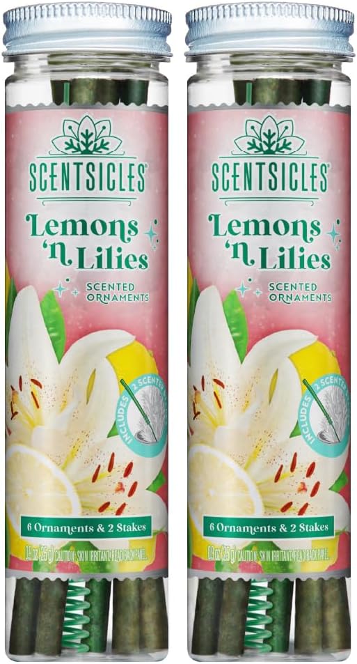 Scentsicles Lemons n Lilies Scented Sticks with 2 Scenter Stakes - 2 Bottles (12 Sticks Total) Christmas Ornament