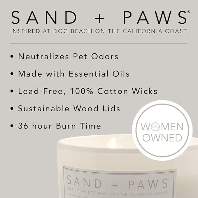 Sand + Paws Scented Candle - Apple Cider - Additional Scents and Sizes –Luxurious Air Freshening Jar Candles Neutralize pet Odors and Enhance Home décor – 100% Cotton Lead-Free Wicks - 12 oz