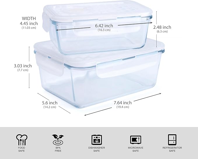 Borosilicate Tempered Glass Food Storage Containers with Lids, [10 Pack] Airtight Lunch Containers. Microwave, Oven, Freezer and Dishwasher Safe.