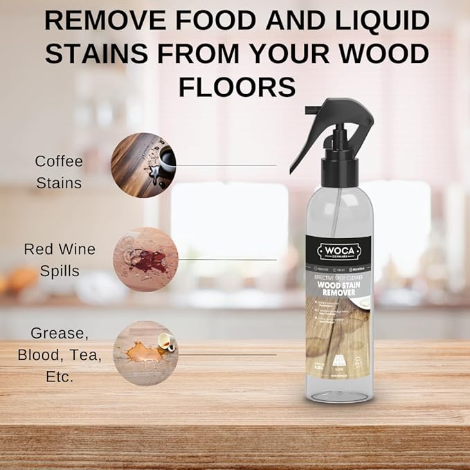 WOCA Denmark Wood Stain Remover – Water-Based Cleaner for Indoor Wood Furniture, Cabinets, Floors & Butcher Block, 250ml