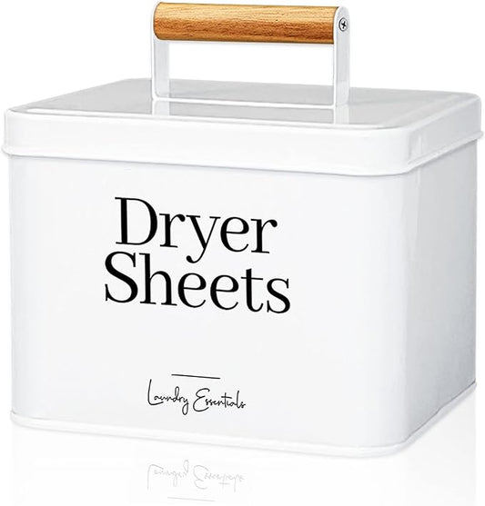 Simplation Modern Farmhouse Dryer Sheet Holder for Laundry Room Decor and Accessories, Metal Dryer Sheet Container for Laundry Decor, Dryer Sheet Dispenser for Laundry Room Organization (White)