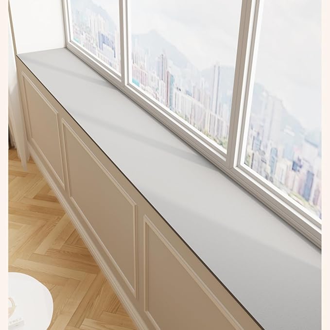 Window Sill Cushion Pad - Narrow Adjustable & Waterproof Window Seat Mat for Bay Windows, Absorbent Dust-Proof Liner with Non-Slip Backing,Cut-to-Fit (Light Grey, 114''x8'')