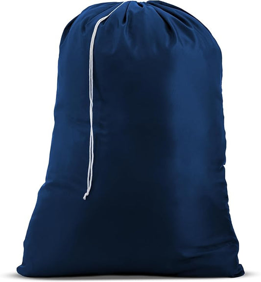 Nylon XL Laundry Bag - Locking Drawstring Closure, Machine Washable, These Large Bags Will Fit a Laundry Basket and Strong Enough to Carry up to Two Loads of Clothes (Navy Blue | 22" x 32")