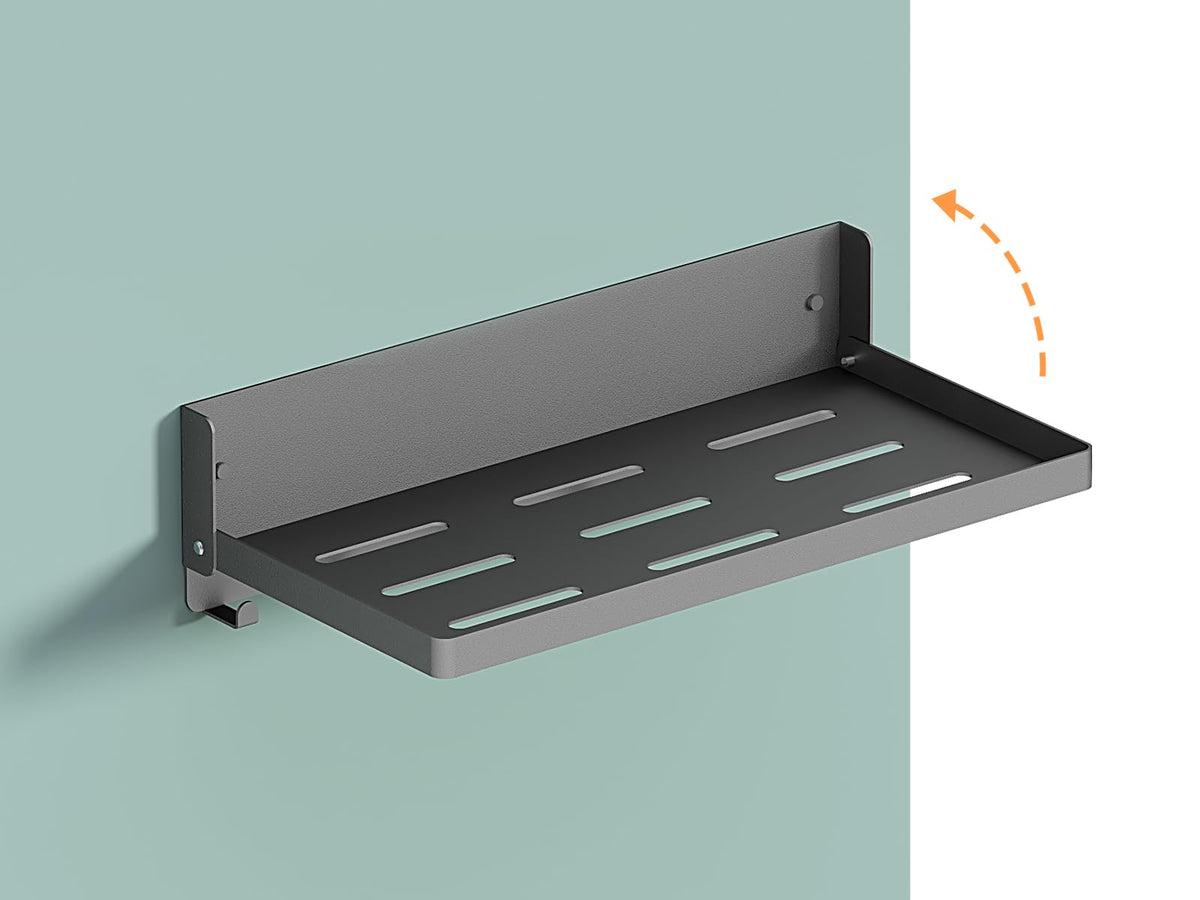Small Folding Metal Shelf with Hooks, Fold-up Wall Shelf - Image 1