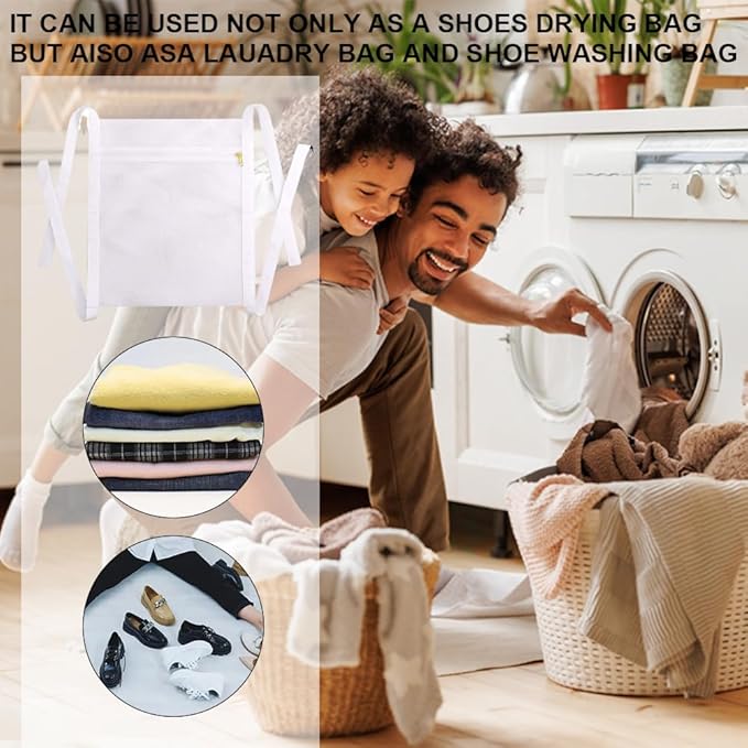 Shoe Dryer Bag, Reusable Sneaker Wash Dry Net, Laundry Shoe Bags Mesh Wash Bags, Sneaker Dryer Bag with Strap And Zipper for Washing Machine, Dryers, 15.75 x 15.75inch (COLOR:White)