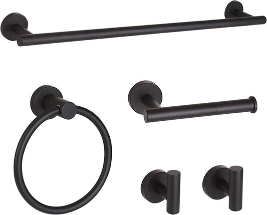 Matte Black Bathroom Hardware Set, Modern 24-Inch Towel Bar Set Wall Mounted, Towel Rack Set Black,Stainless Steel Bathroom Accessories Set Black,5-Pieces