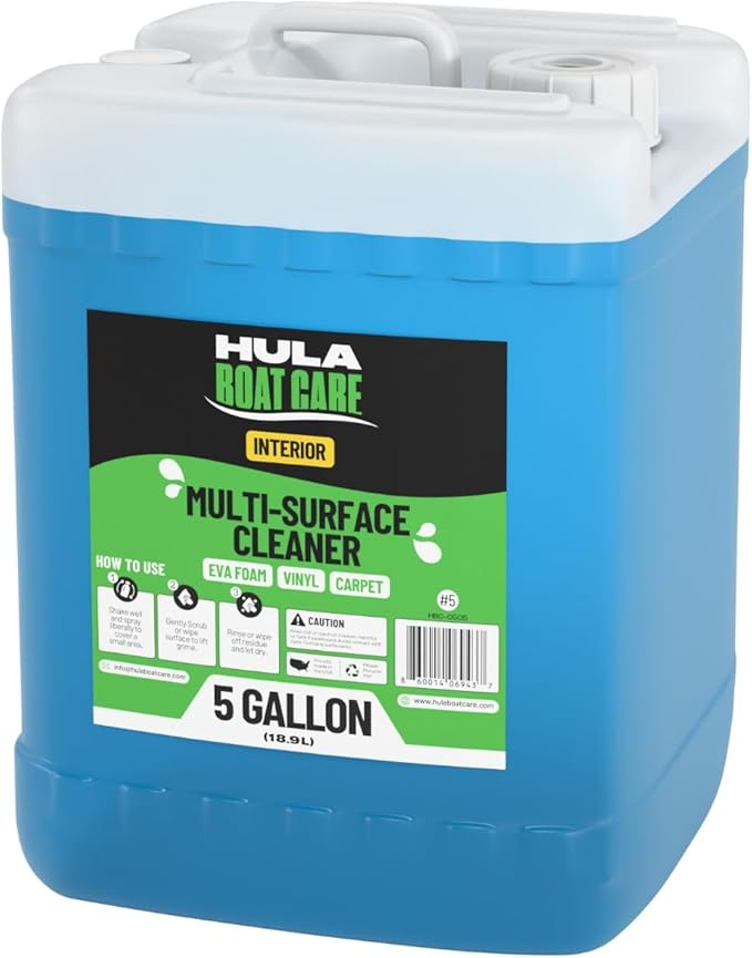 Hula Multi-Surface Cleaner — Vinyl, EVA Foam and Carpet, 5 Gallon — Bulk Marine Interior Cleaner for Detailers and Fleets, Biodegradable, Made in USA