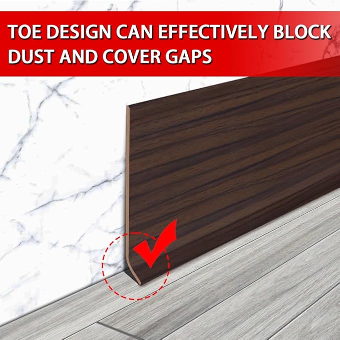 Vinyl Wall Base Baseboard Molding Trim 6" Flexible Self Adhesive Rubber Wall Base Moulding Trim Peel and Stick Design, 6 Inch x 100 Feet, Brown Wood