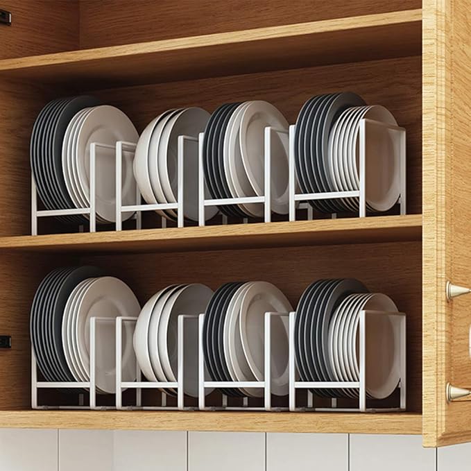 2PCS Plate Holders Organizer, Metal Dish Storage Dying Display Rack for Cabinet, Counter and Cupboard - White