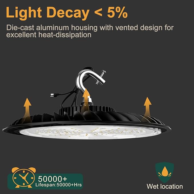 8Pack 250W LED High Bay Light, 37500LM (Eqv. to 1000W HPS/MH) High Bay LED Shop Lights, 5000K 𝐀𝐂𝟏𝟎𝟎-𝟐𝟕𝟕𝐕 UFO Commercial Light 𝟓𝐘𝐞𝐚𝐫𝐬 𝐖𝐚𝐫𝐫𝐚𝐧𝐭𝐲
