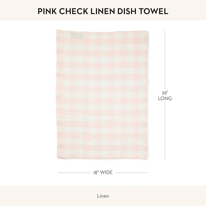 MACKENZIE-CHILDS Linen Dish Towel, Decorative Kitchen Towel, Pink Check