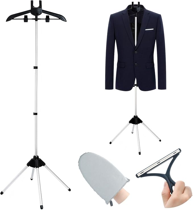 Garment Steamer Stand for Clothes, 32-63 Inch Portable Clothes Stand for Clothing Graduation Gowns, Coats and Shirt Display, Steam Iron Stand, Including Ironing Gloves, Clothes Rac, Hair Remover ﻿