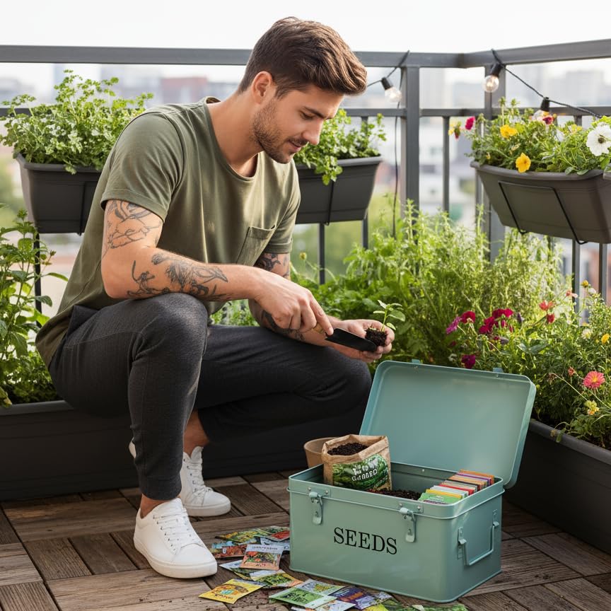 Large Modern Green Rectangular Metal Seed Storage Box - Image 3