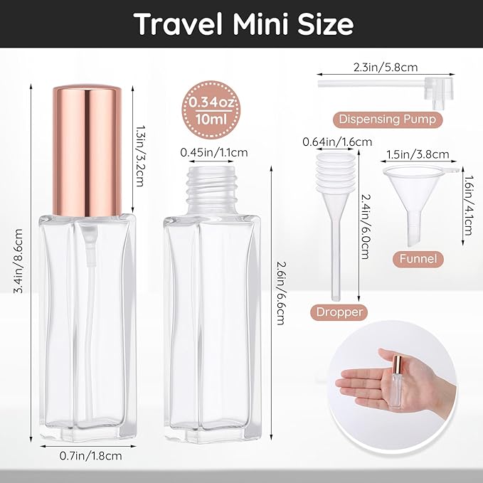Segbeauty 40pcs 0.34oz Atomizer Sprayer for Perfume, Fine Mist Glass Refillable Travel Atomizer, 10ml Sample Cologne Glass Spray Bottles, Bulk Travel Cologne Sprayer with Perfume Transfer Tool