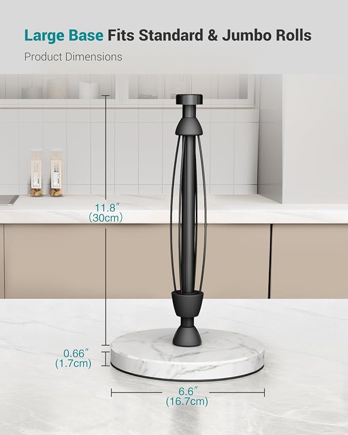 Marble Paper Towel Holder Countertop, Stainless Steel, One-Handed Tear, Freestanding Paper Towel Stand Rack with Ratchet Mechanism for Kitchen Toilet Bathroom Essentials Decor Accessories, Black