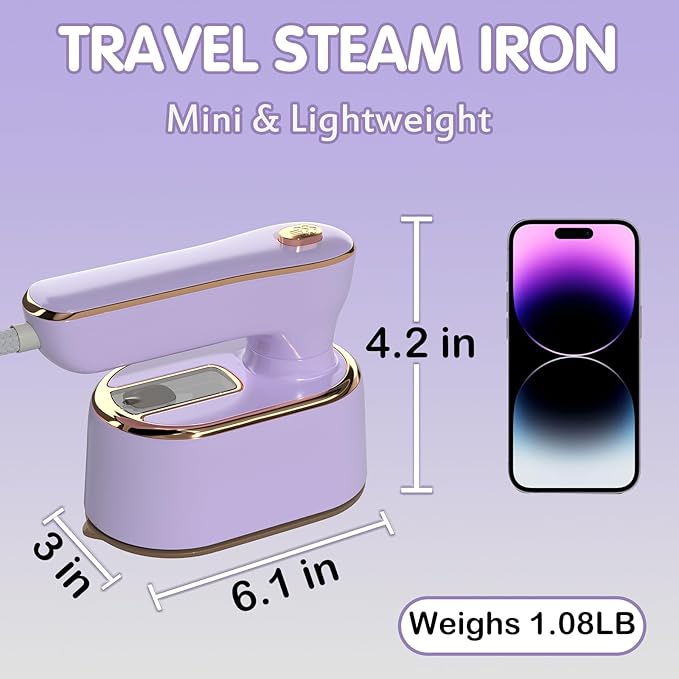 Travel Steamer Iron for Clothes - Portable Ironing Machine Small Size Portable Steamer Travel College Dorm Home Essentials (Purple)