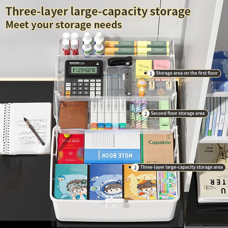 Large 3-Layer Craft Storage Box with Handle, Blue - Image 3
