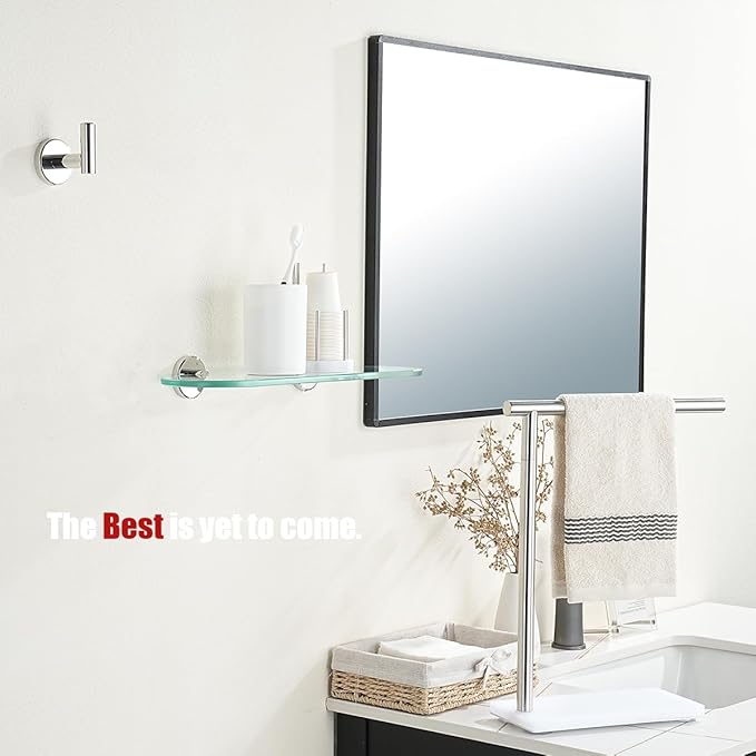 JQK Bathroom Glass Shelf, Floating Tempered Glass Shower Storage 16 by 5 inches, 304 Stainless Steel Polished Chrome Wall Mount 2 Pack, TGS121L16-CH-P2