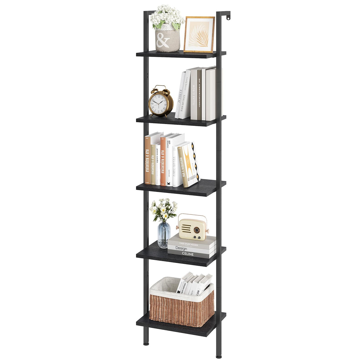 Ladder Shelf, 5-Tier Wood Wall Mounted Ladder Bookshelf - Image 1