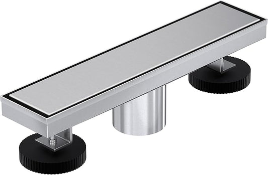 Linear Shower Drain 12 Inch,Modern Rectangle Shower Floor Drain with 2-in-1 Tile Insert Cover, Stainless Steel SUS 304, Linear Drain with Leveling Feet& Hair Strainer