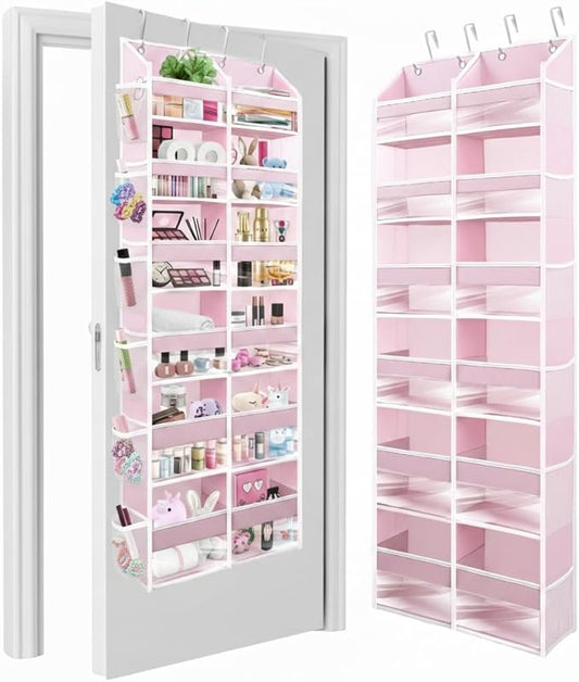 HOMELUX THEORY UPGRADED 6 Tiers Over The Door Organizer Hanging - 100D EXTRA THICK & 50lbs HUGE CAPACITY, 12 Side Mesh Pockets Over The Door Shoe Organizer, Hanging Closet Organizer (Baby Pink, XL)