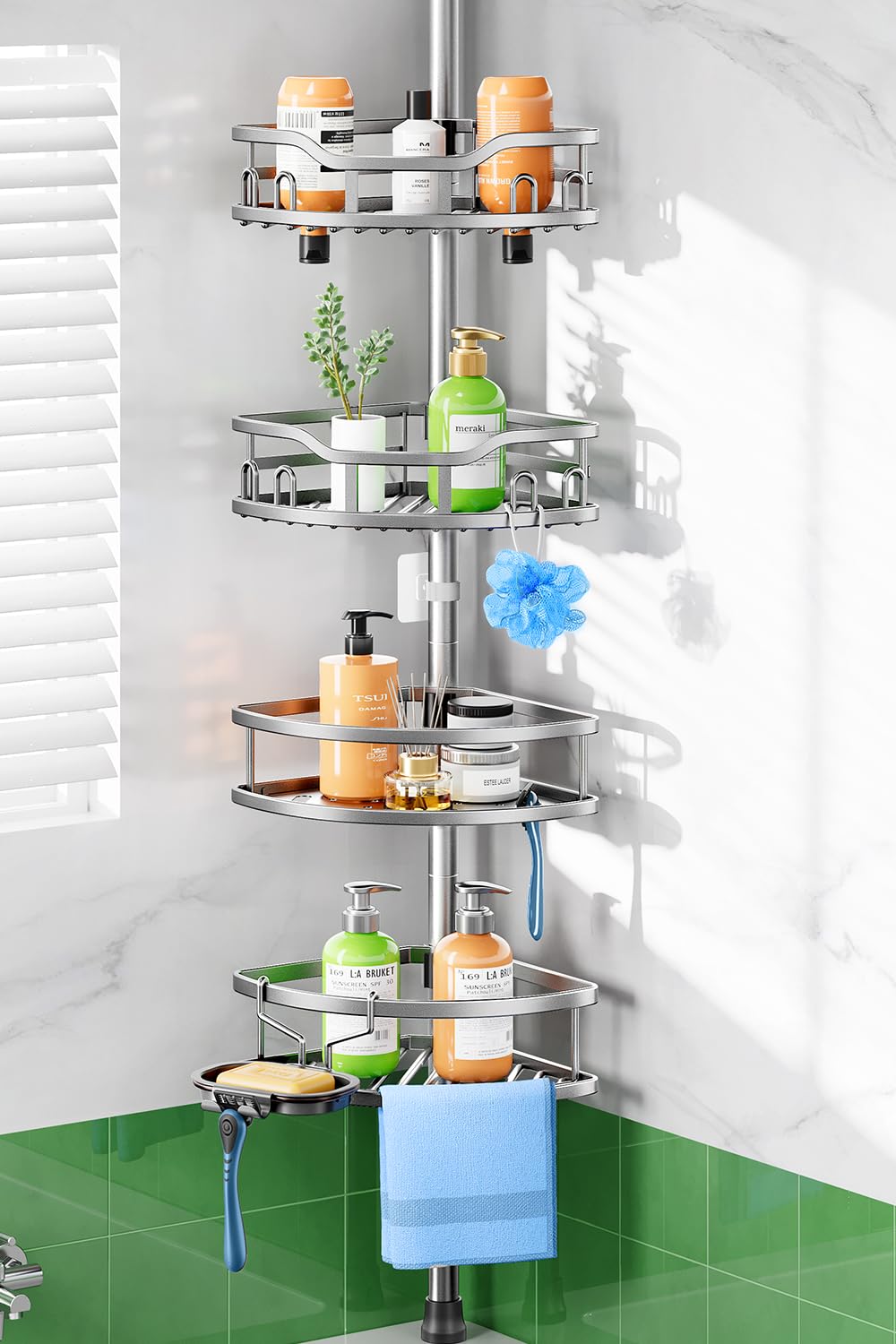 HAMITOR Shower Caddy Tension Pole: Rustproof Quick Install - Image 1