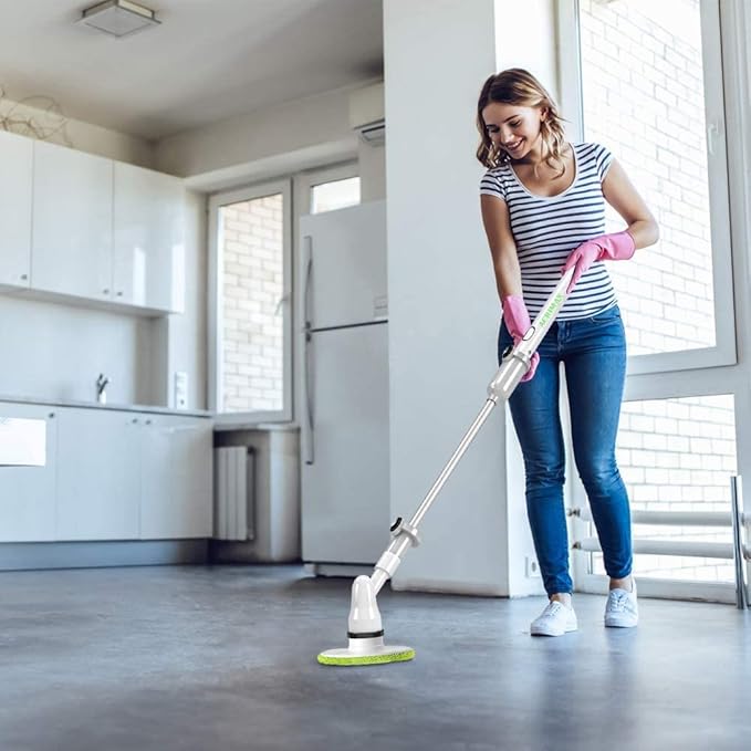 Electric Spin Scrubber, Cordless Floor Scrubber with 5 Replaceable Cleaning Brush Heads and Extension Handle for Tub, Tile, Shower, Kitchen