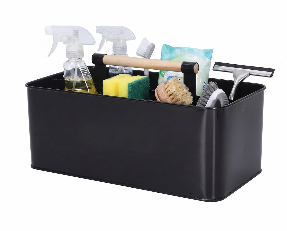 Cleaning Caddy with Handle, Black Metal Supply Organizer - Image 1