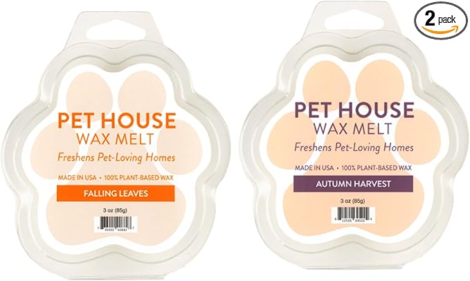 One Fur All Pet House Scented Wax Melts Natural, Plant Based Soy Wax Melts for Pet Odor, Long Lasting Fragrance for Fresh Smelling Homes, Falling Leaves and Autumn Harvest, Pack of 2