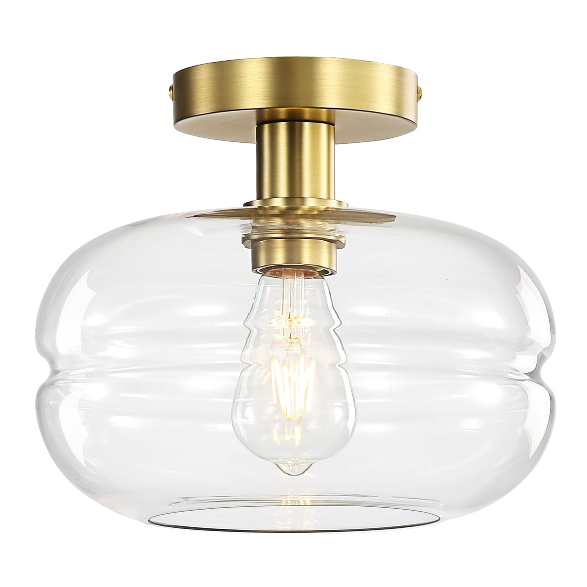 Semi Flush Mount Ceiling Light Fixture, 10-1/2 Inch Clear Glass - Image 1