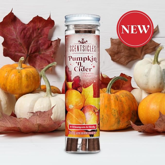 Scentsicles Pumpkin n Cider Scented Christmas Ornaments with Hooks - 2 Bottles (12 Sticks Total)