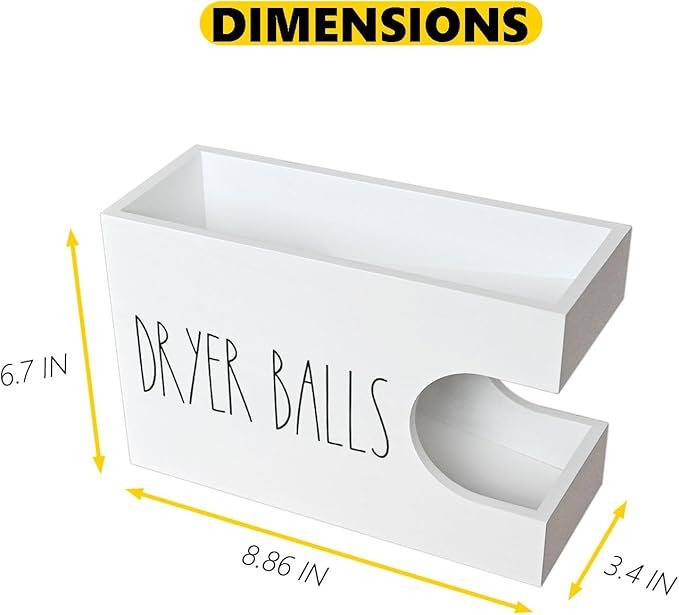 Dryer Ball Holder for Laundry Room, Dryer Balls Container Wall Mount, Wood Dryer Balls Storage Organizer, Wool Dryer Ball Dispenser Basket (White)
