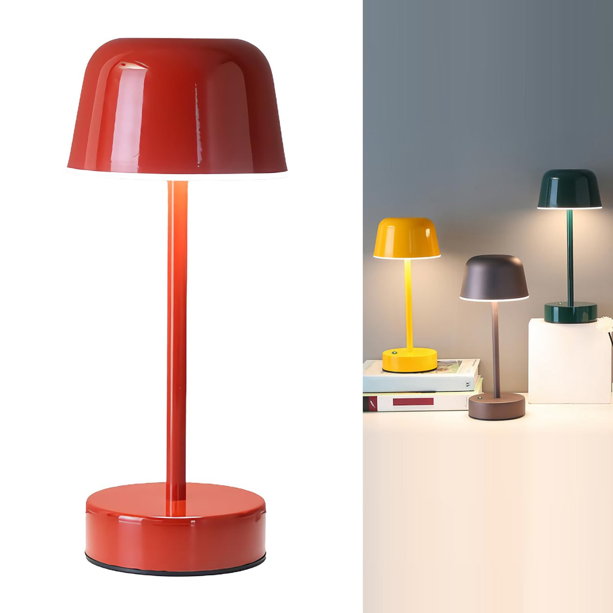 Rechargeable Cordless Mushroom Small Table Lamp with USB Port - Image 1