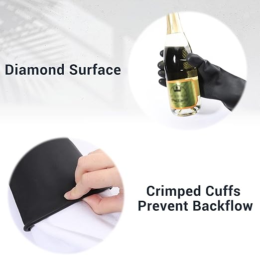 Thick Chemical Resistant Rubber Gloves, 3 Pairs 22" Black Safety Work Gloves, Waterproof Cleaning Protective Heavy Duty Gloves, Acid/Alkali/Oil Resistant Gloves with Non-Slip Diamond Grip