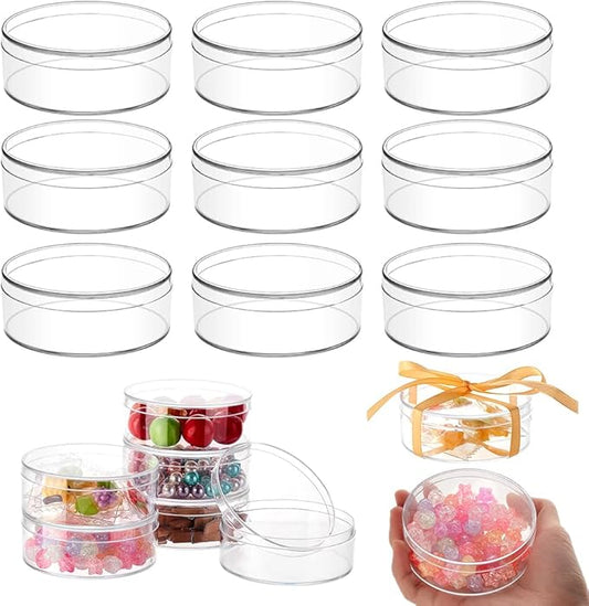 AHANDMAKER 50PCS Clear Round Organizer Box 3"x1" Small Acrylic Containers with Lids Circular Candy Box for Bead Jewelry Storage Wedding Graduation Gift Craft Decorations