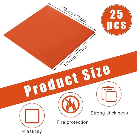 Amylove 25 Pcs Fire Putty Electrical Putty Pads Soundproofing Pads Fire Barrier Moldable Firestop Adhesive for Wall Openings Electrical Box, Red (7" x 7")