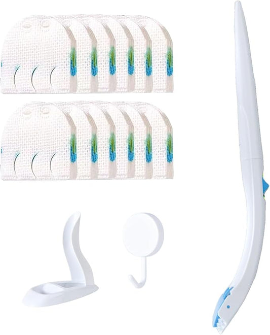 Disposable Toilet Brush, Toilet Bowl Brush and Holder with Cleaner Refill Pads, Wall-Mounted Toilet Brush,Toilet Brush Wand Starter Kit,1 Wand + 12 Refills(Flushable) + 1 Stand + 1 Hook