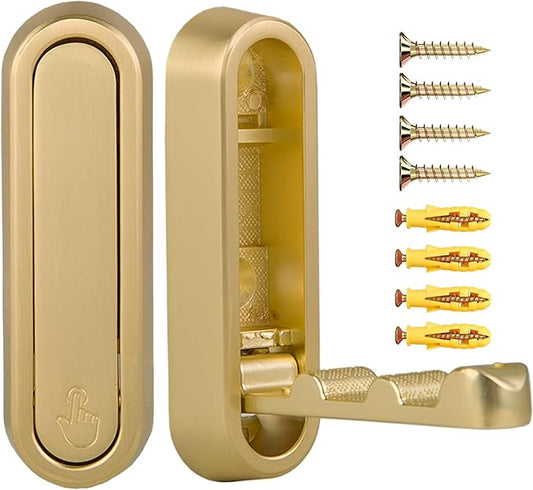 Foldable Hooks Wall Mount, Folding Coat Hooks Wall Mounted - Retractable Space Saving Organizer for Bathroom, Kitchen, Bedroom & Closet - Holds Scarf, Hat, Robe, Key, Purse, Bag (2, Gold)
