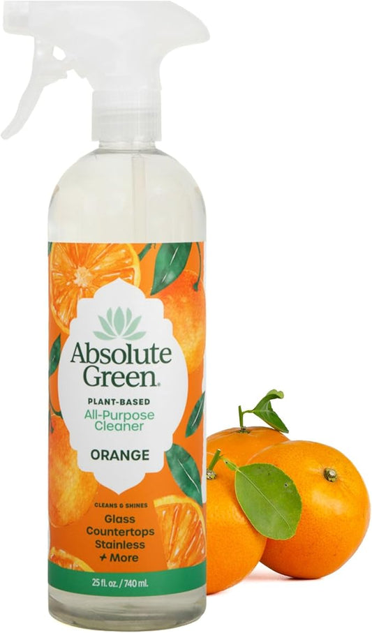 Absolute Green All Purpose Cleaner Spray, Non-Toxic, Kitchen, Bath, Countertop, Stainless, Safe around Kids + Pets, Natural Orange Scent, 25 oz (1 Pack)