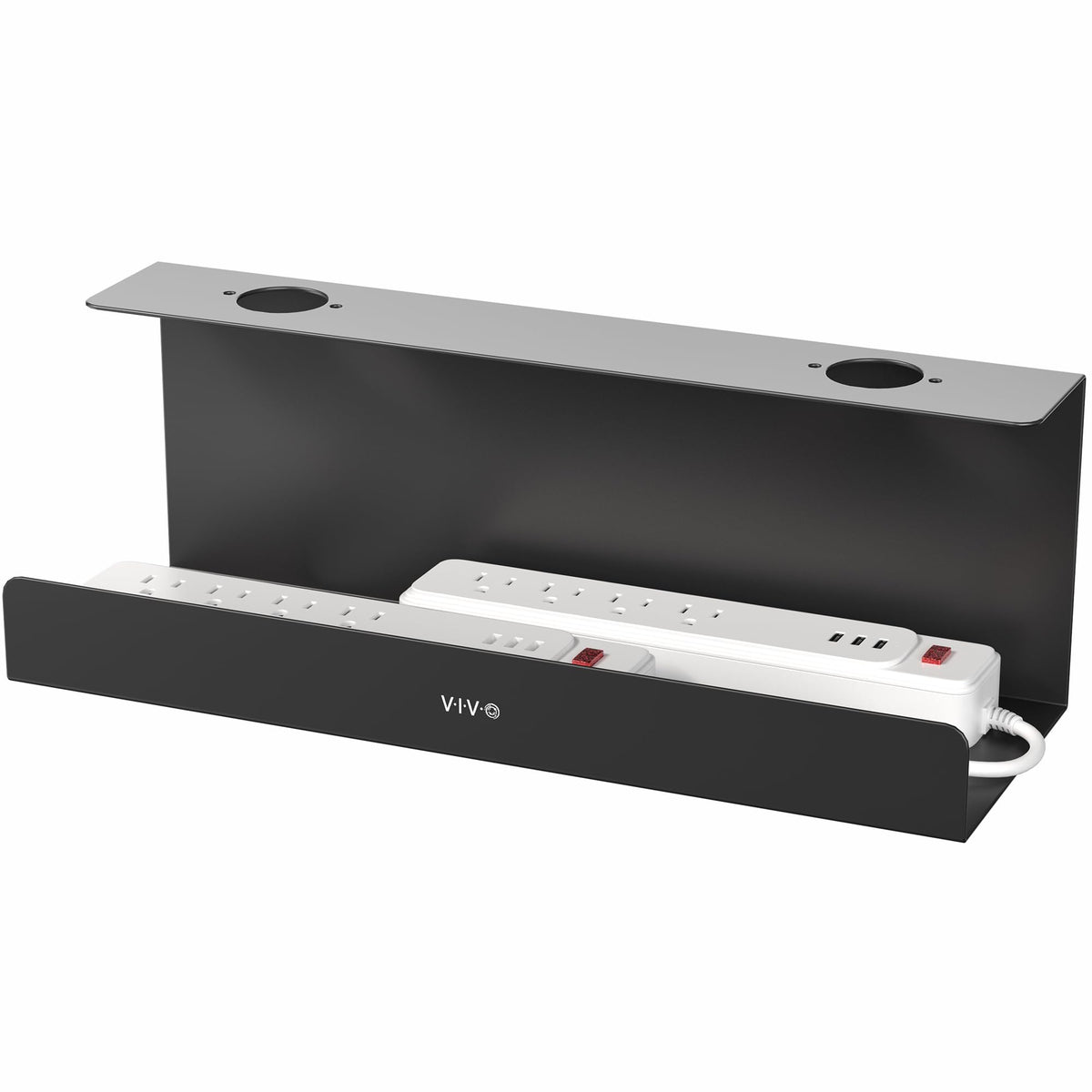 VIVO Black 17 inch Extra Deep Cable Management Tray, DESK-AC16-1C - Image 1