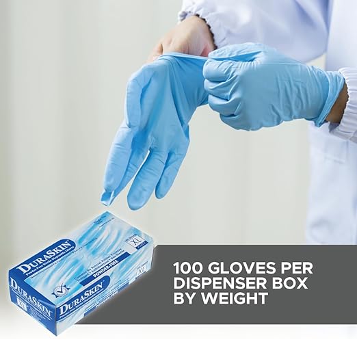 DuraSkin T2010W Nitrile Disposable Gloves, 3.5 Mil - Blue, X-Large | Powder-Free, Micro-Textured, Industrial Grade | for Janitorial, Cleaning, Manufacturing (Box of 100)