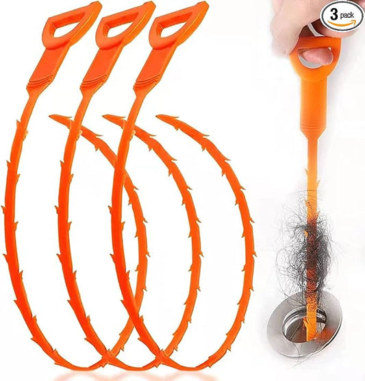 3 Pack 25 Inch Hair Snake Hair Drain Clog Remover Cleaning Tool Drain Opener sink snake Drain Auger Hair Remover Tool For Sewer, Toilet, Shower Kitchen Sink, Bathroom Tub