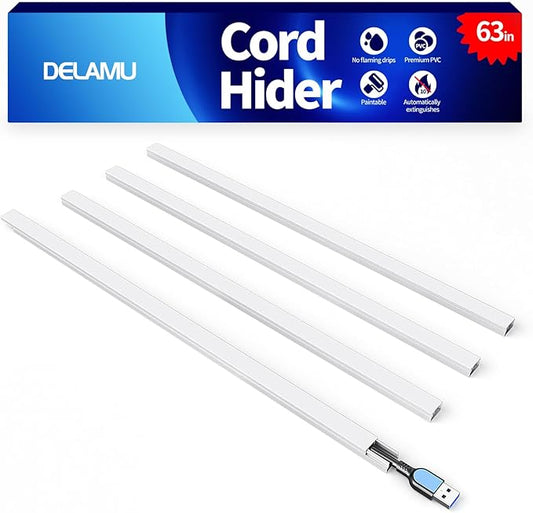 Delamu Cord Hider Wall, 63in Cord Covers for 1 Wire on Wall, Premium Cable Hider Wire Covers for Cords, Self-Adhesive Cable Cover Management, Easy Set-up Wires Hiders for TV, W0.55 H0.4in, White