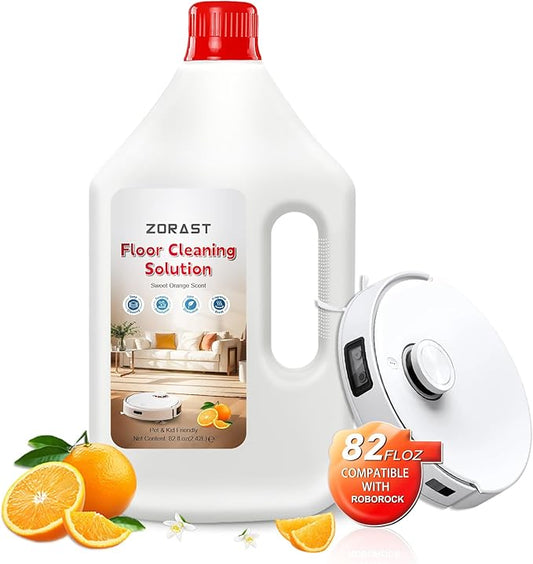 Floor Cleaning Solution Sweet Orange Scent, 82 Fl Oz, Compatible with All Roborock Mopping Robots (S7, S8, Qrevo, Q7, Q8 series), Cleans for Multiple Hard Floors, Deep Deodorization Free StainBusting