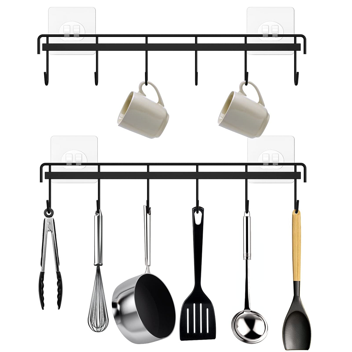 Kitchen Utensil Hanger, Adhesive Utensil Holder, Black, 2 Pcs - Image 1