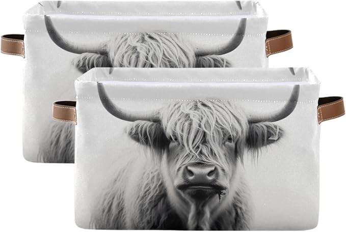 Storage Basket Highland Cow Storage Bin Cube with Handles Foldable Storage Baskets for Shelves Living Room Home Decor 1PC