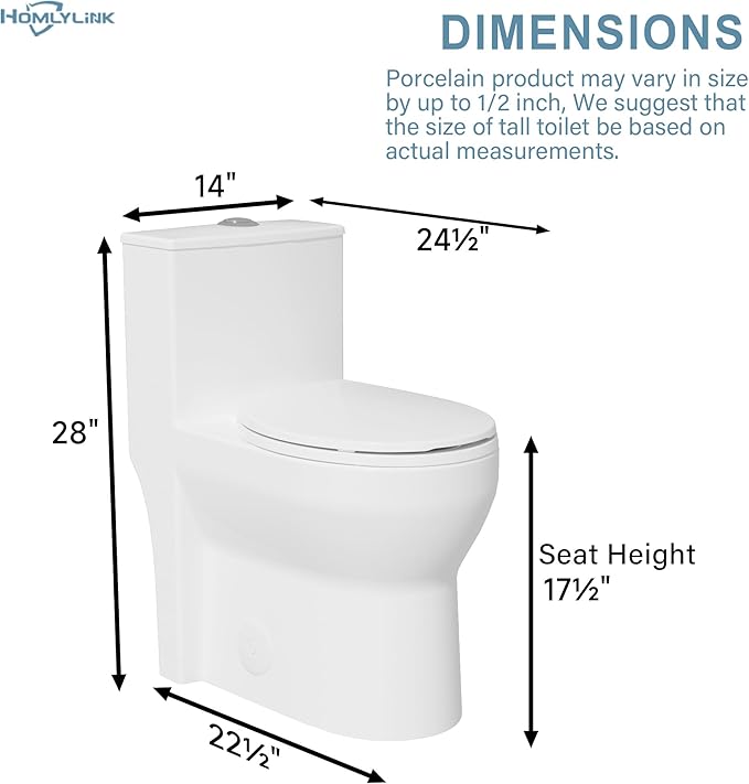 17 Inch Compact Modern Tall Toilet for Small Bathroom, Tornado Flush One Piece ADA High Toilet, Dual Botton 1.0/1.28 GPF, Chair Height, Comfort Bowl Heigh 16.7", Seat Height 17.5", White