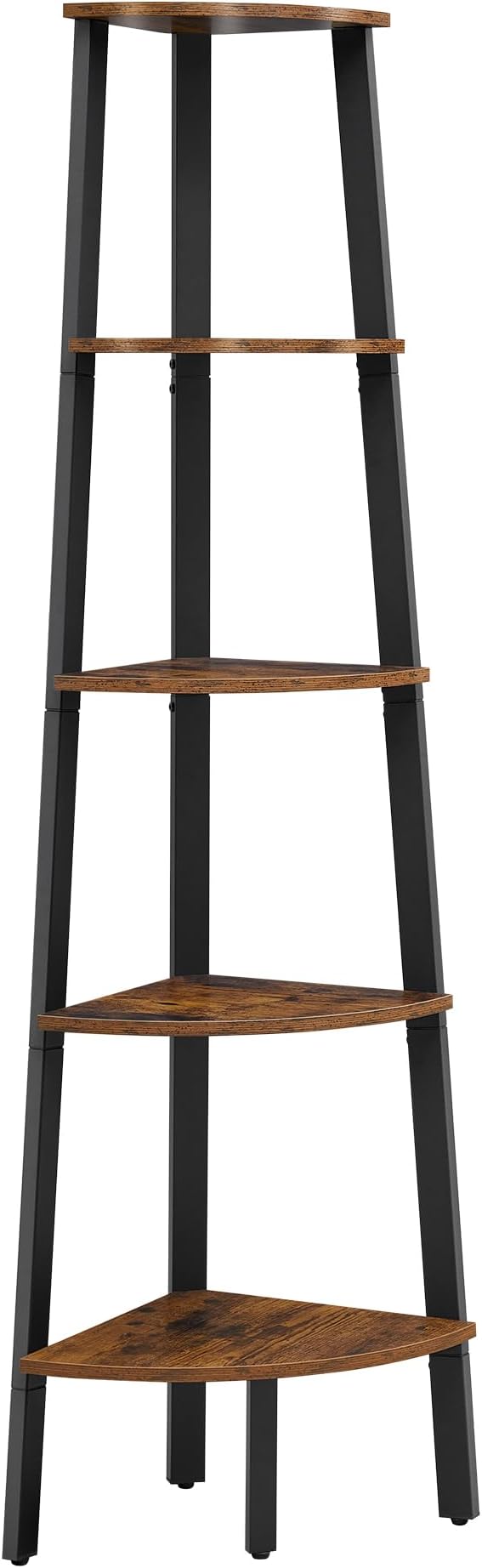 VASAGLE Corner Shelf Stand, 5-Tier Corner Bookshelf, Industrial Ladder Shelf, Plant Stand for Living Room, Office, Kitchen, Rustic Brown and Black ULLS35X